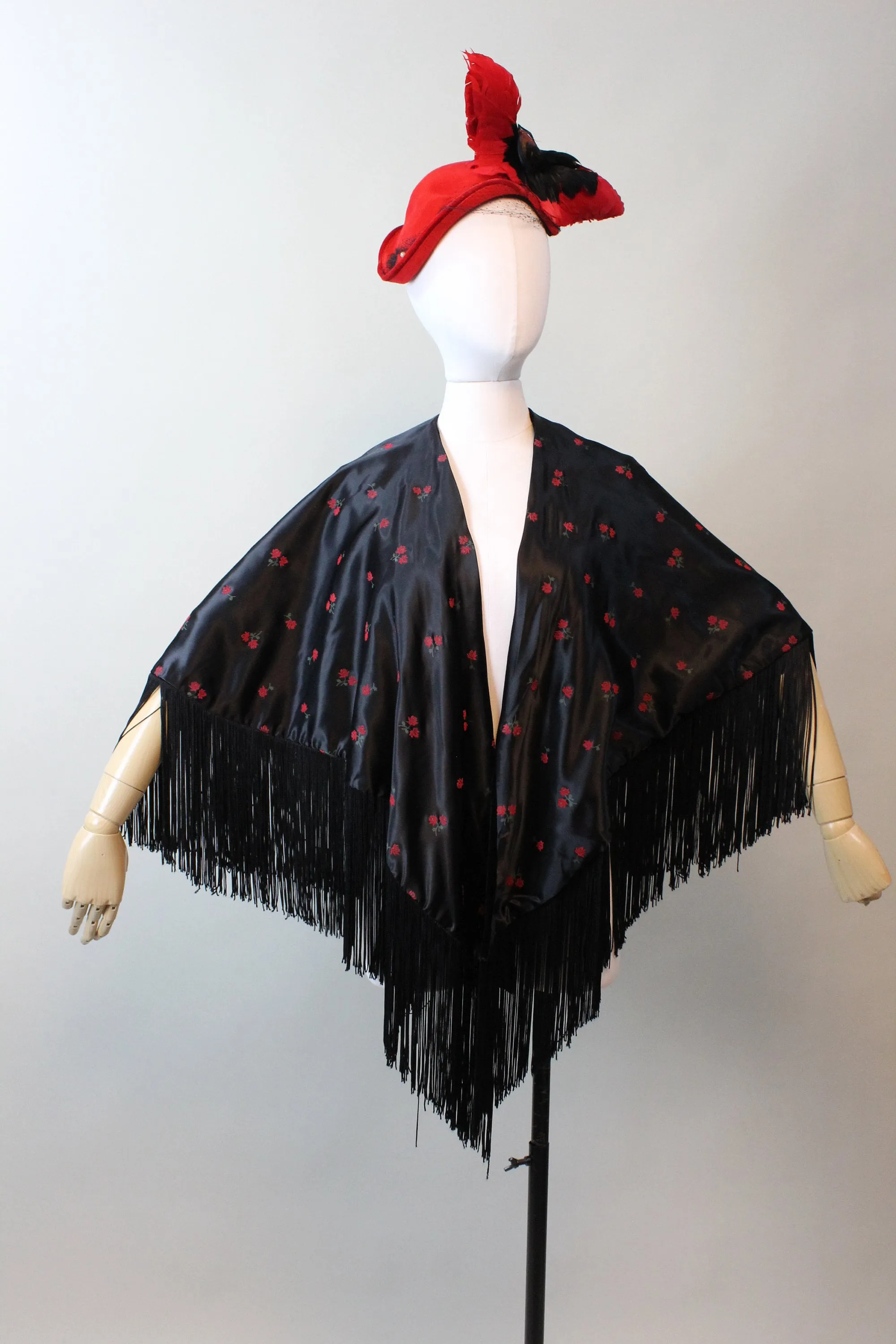 1950s REVERSIBLE fringe velvet embroidered scarf WRAP | new fall winter