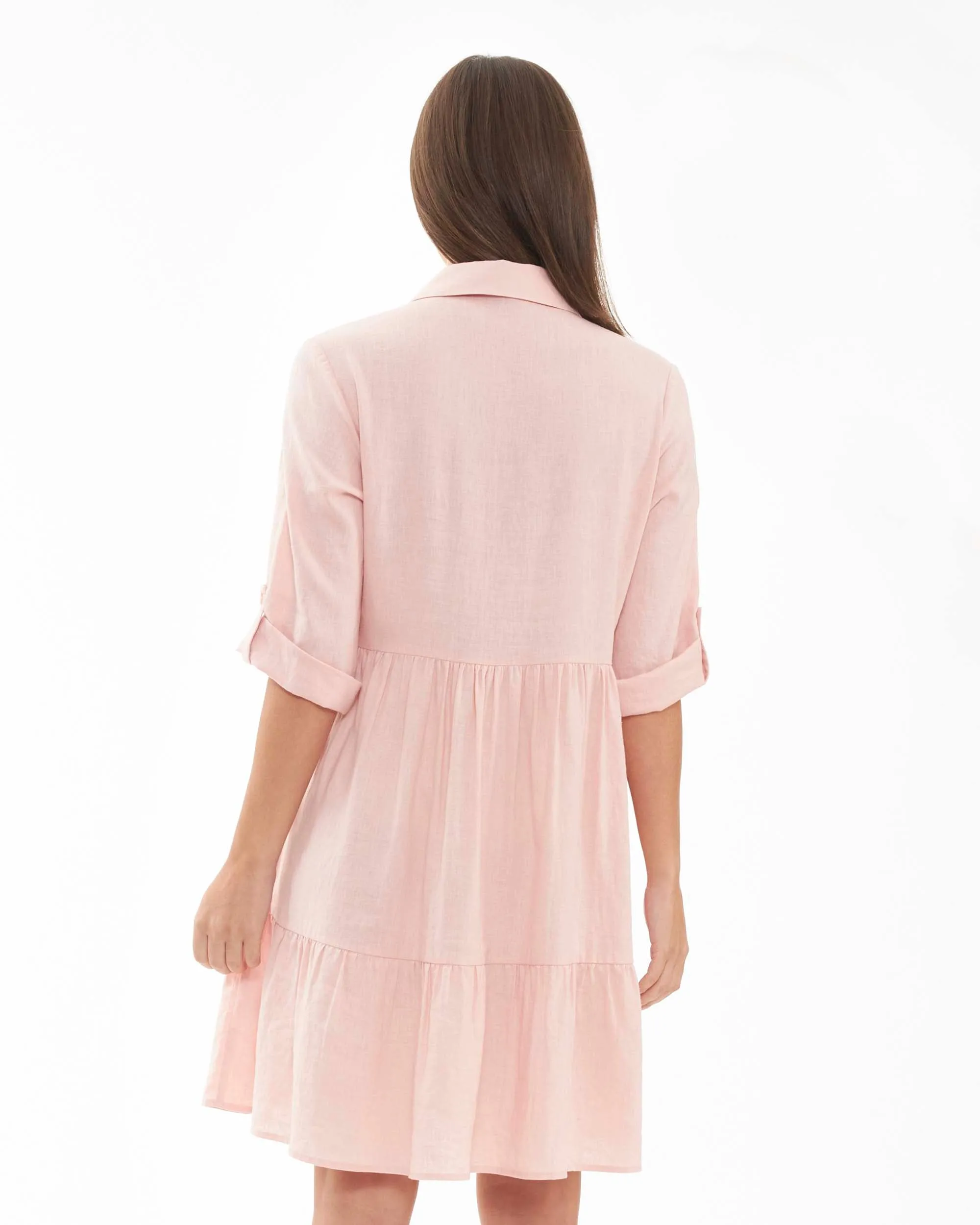 'Adel' Linen Nursing Dress - Soft Pink