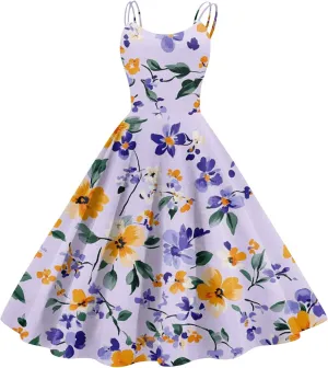 ADHOWBEW Beach Dresses for Women 2025 Sleeveless Sexy Round Neck Flowy Casual Tropical Print Plus Size Floral Dress