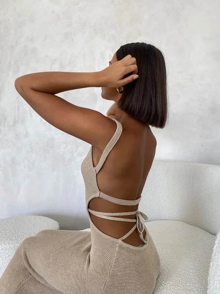 Backless Knit Stripe Maxi Dress