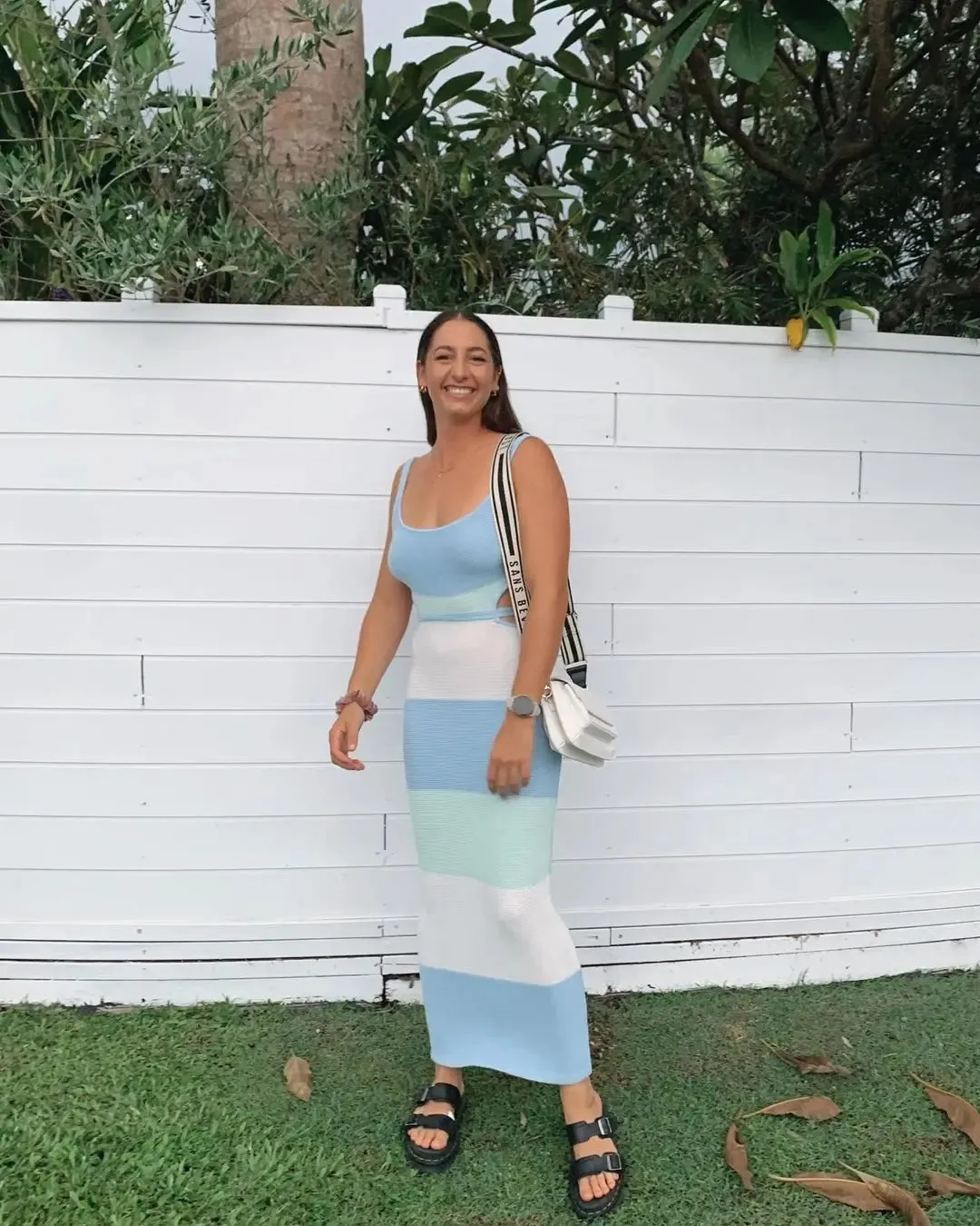 Backless Knit Stripe Maxi Dress