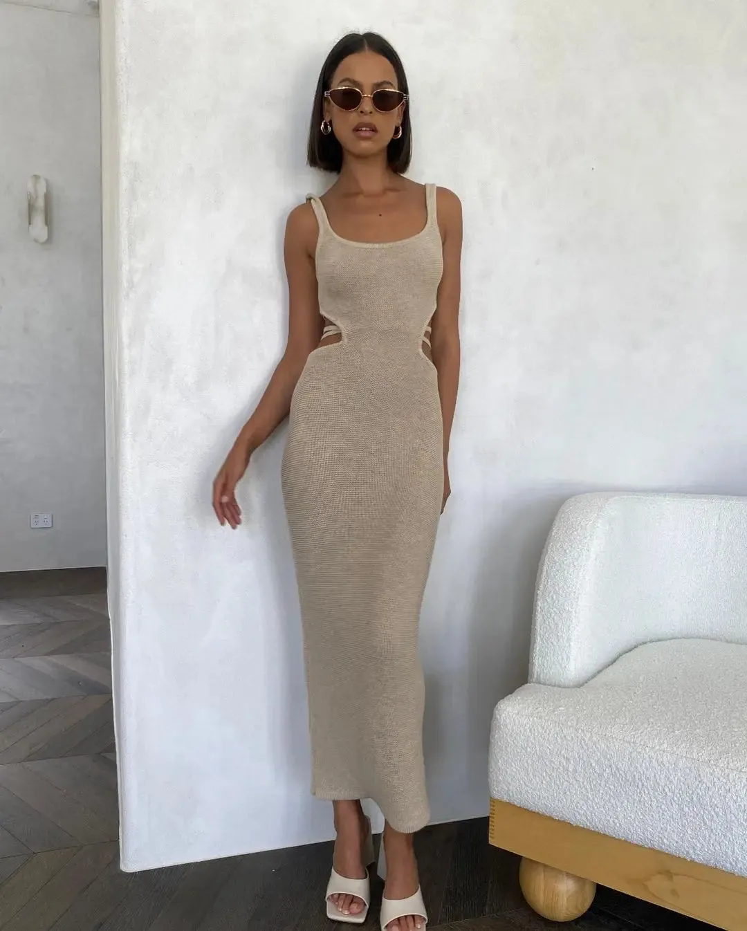 Backless Knit Stripe Maxi Dress
