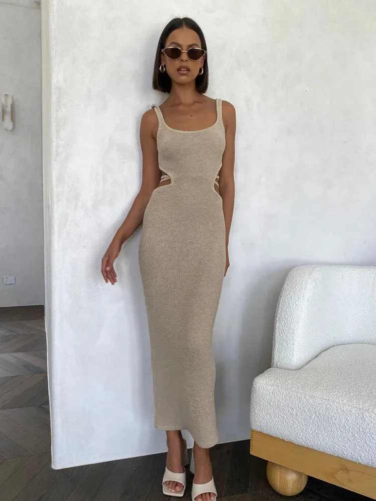 Backless Knit Stripe Maxi Dress