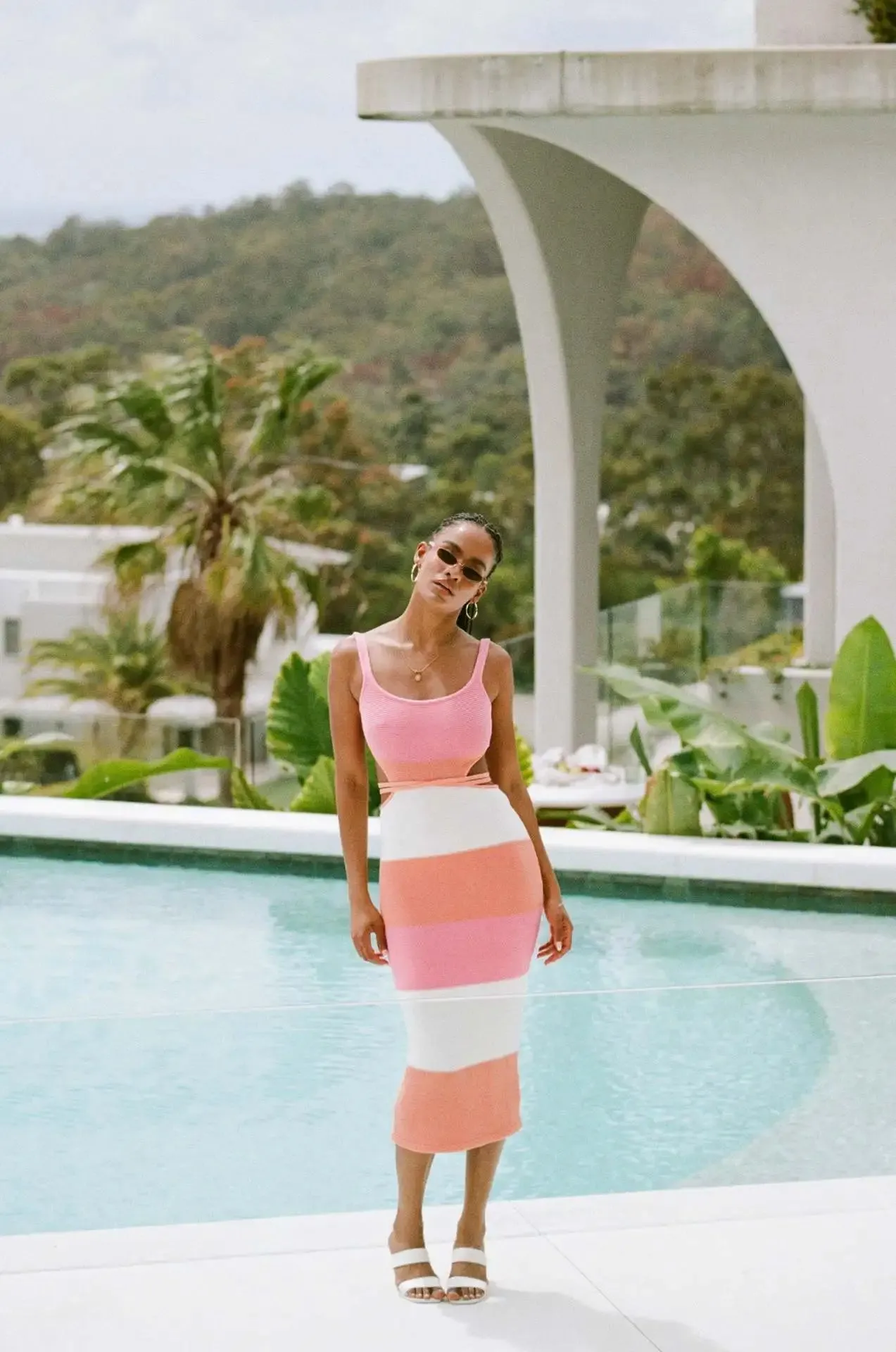 Backless Knit Stripe Maxi Dress