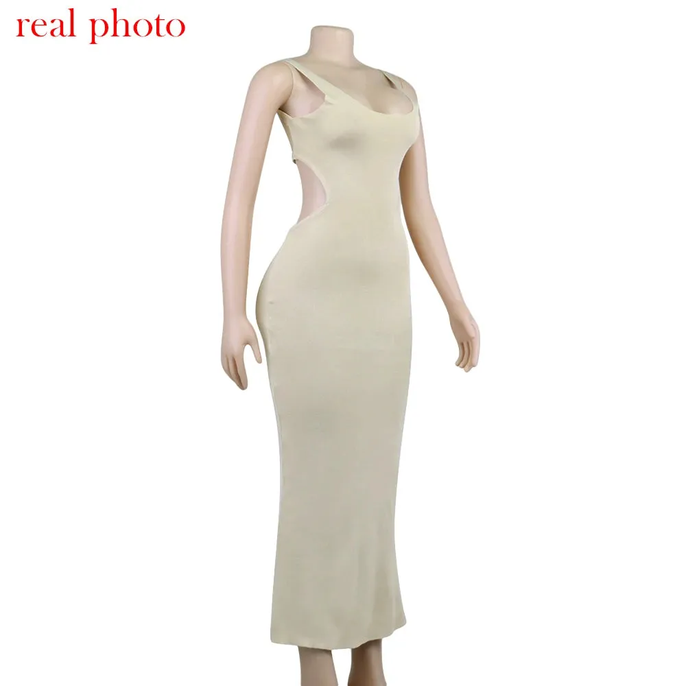 Backless Knit Stripe Maxi Dress