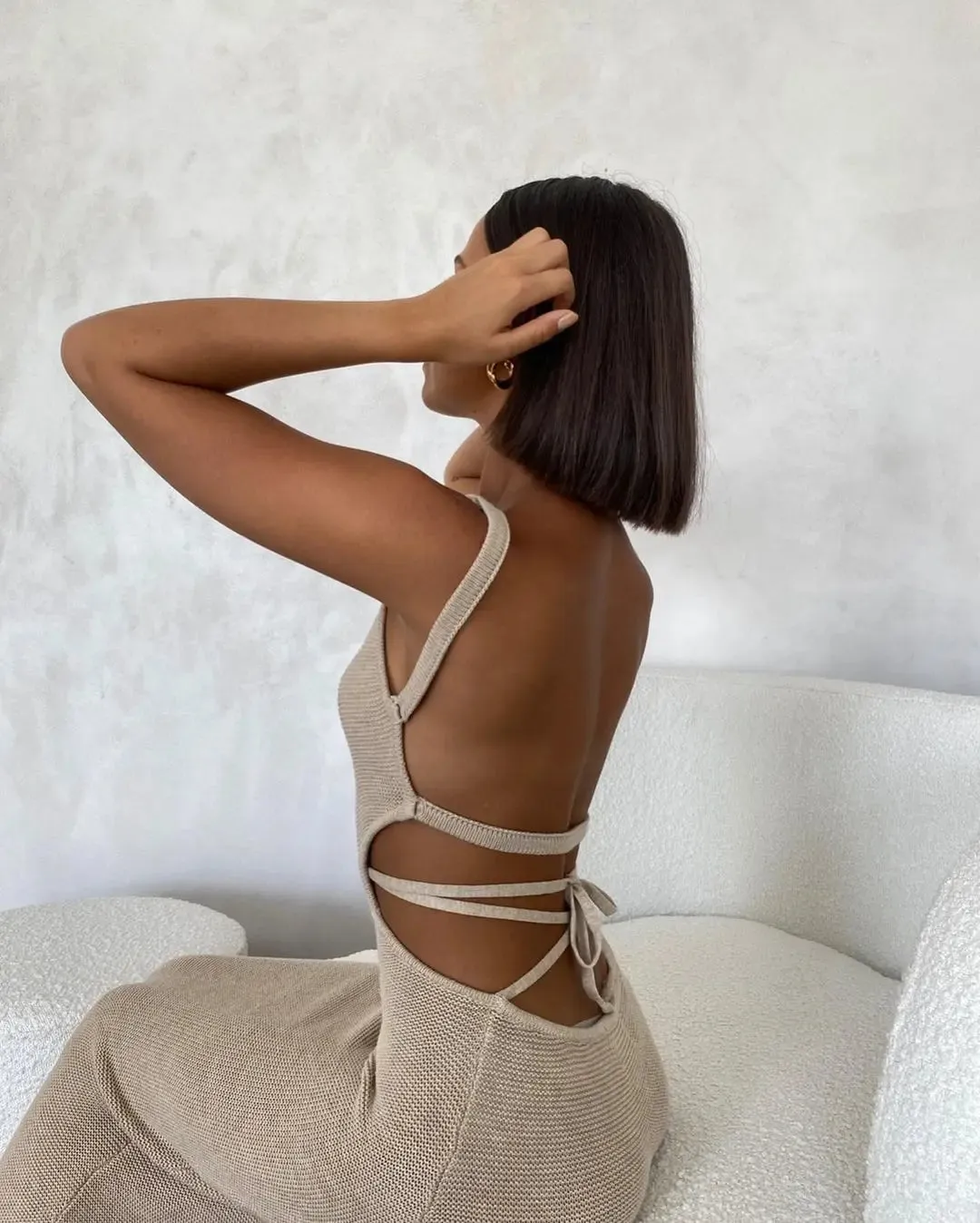 Backless Knit Stripe Maxi Dress