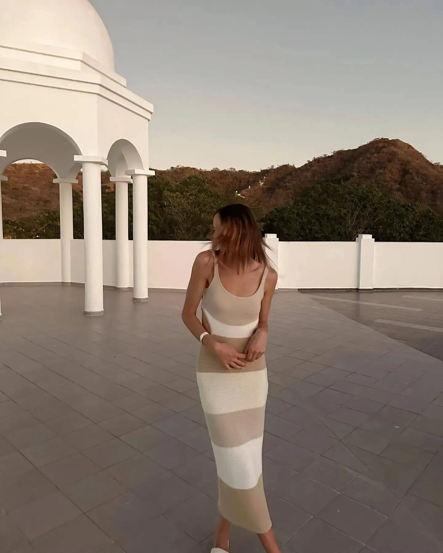 Backless Knit Stripe Maxi Dress
