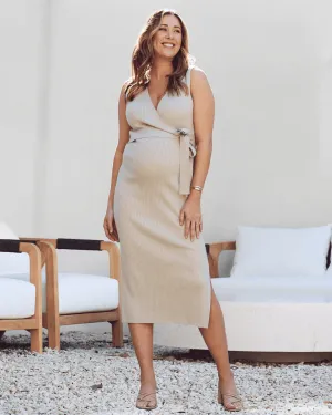 'Barbara' Nursing Knit Dress - Sand