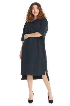 Black 3/4 Sleeve Cotton Oversized Hi-Lo T-shirt Dress
