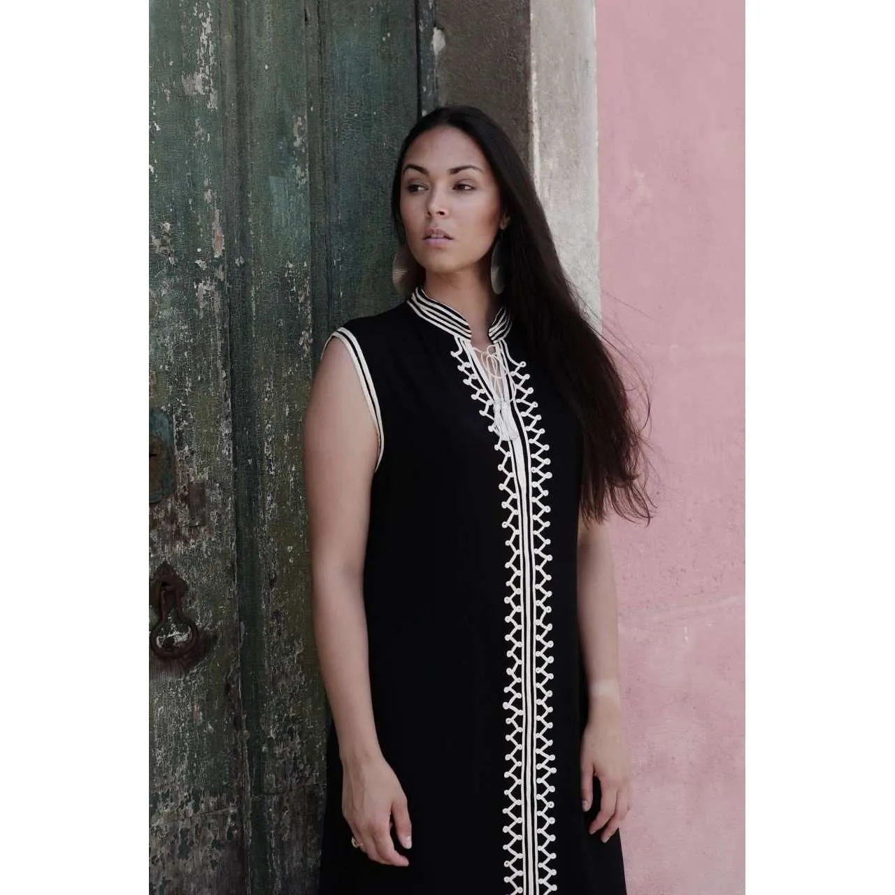 Black & White Zigzag Boho Kaftan Caftan Loungewear - Moroccan Kaftan