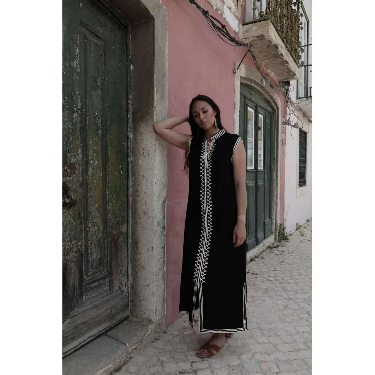 Black & White Zigzag Boho Kaftan Caftan Loungewear - Moroccan Kaftan