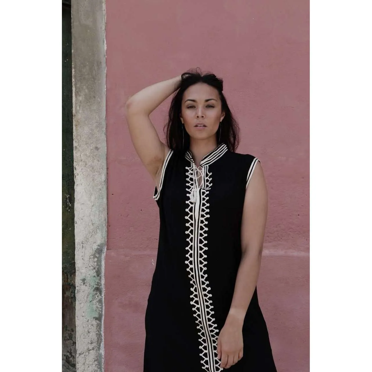 Black & White Zigzag Boho Kaftan Caftan Loungewear - Moroccan Kaftan