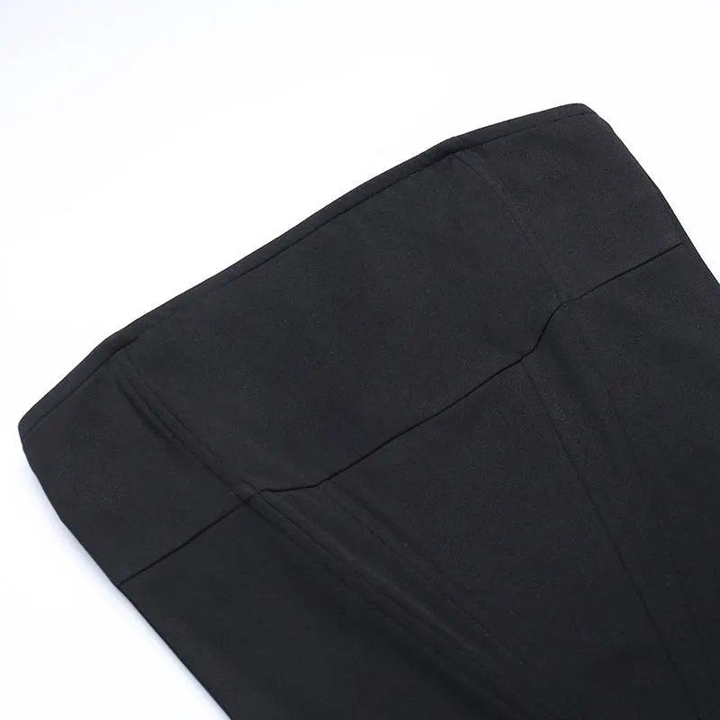 Black Tube Midi Charming Dress With Fur Trim