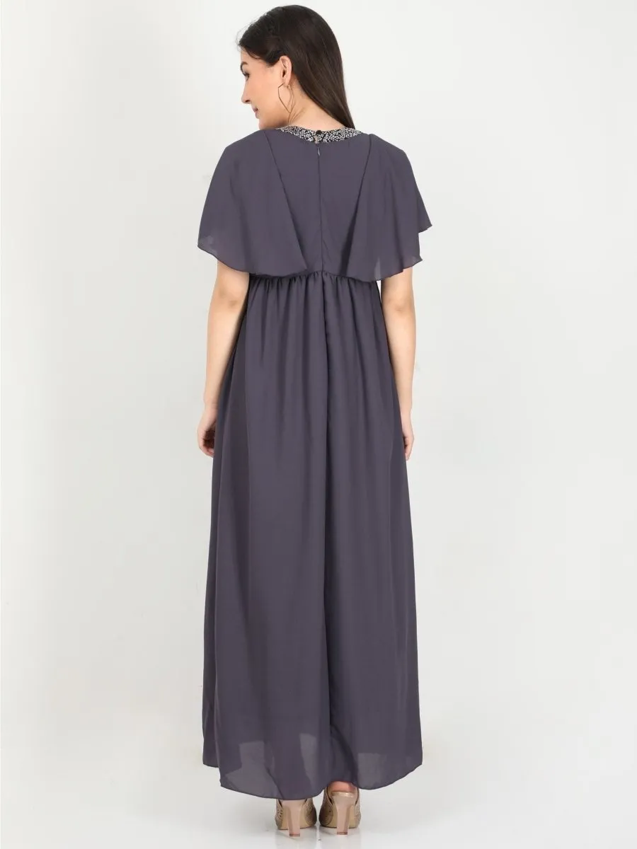 Charcoal Grey with Sequins Maternity Gown