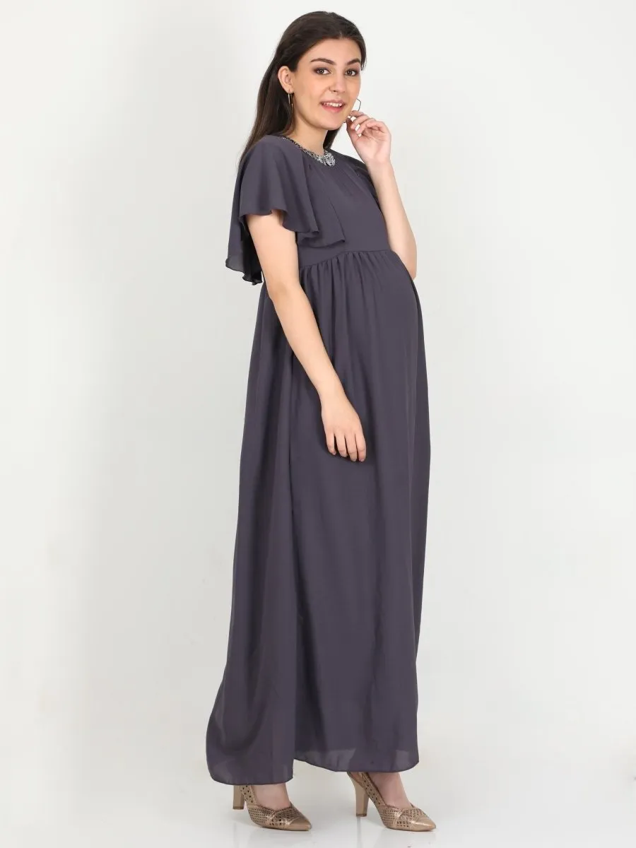 Charcoal Grey with Sequins Maternity Gown