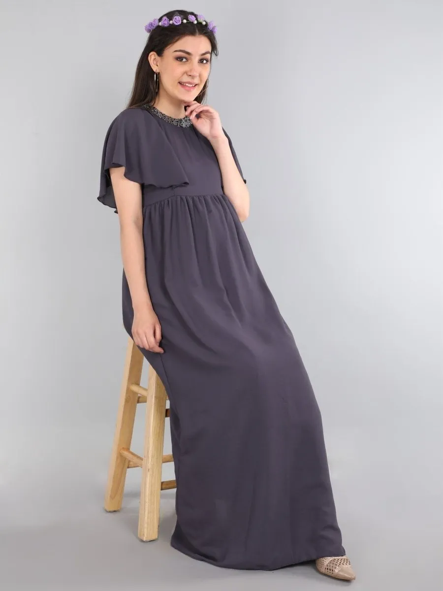 Charcoal Grey with Sequins Maternity Gown