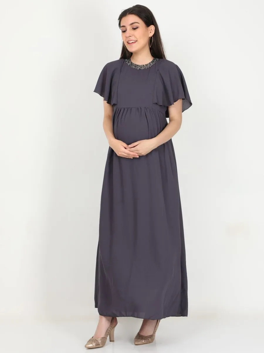 Charcoal Grey with Sequins Maternity Gown