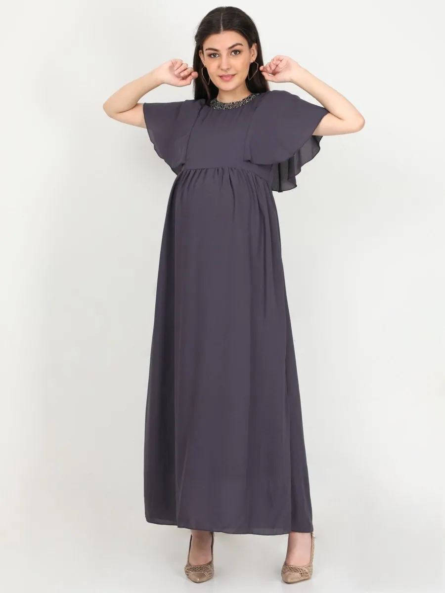 Charcoal Grey with Sequins Maternity Gown