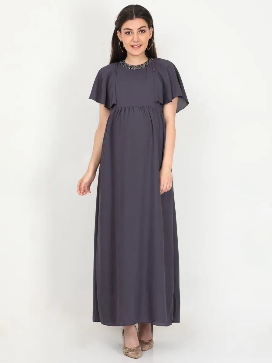 Charcoal Grey with Sequins Maternity Gown