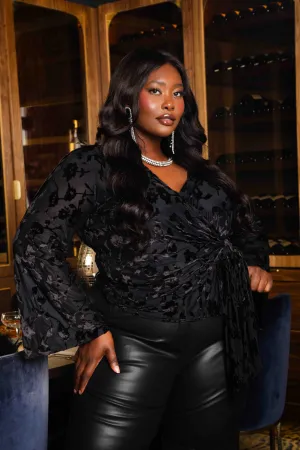 Curve velvet devore flare sleeve wrap blouse