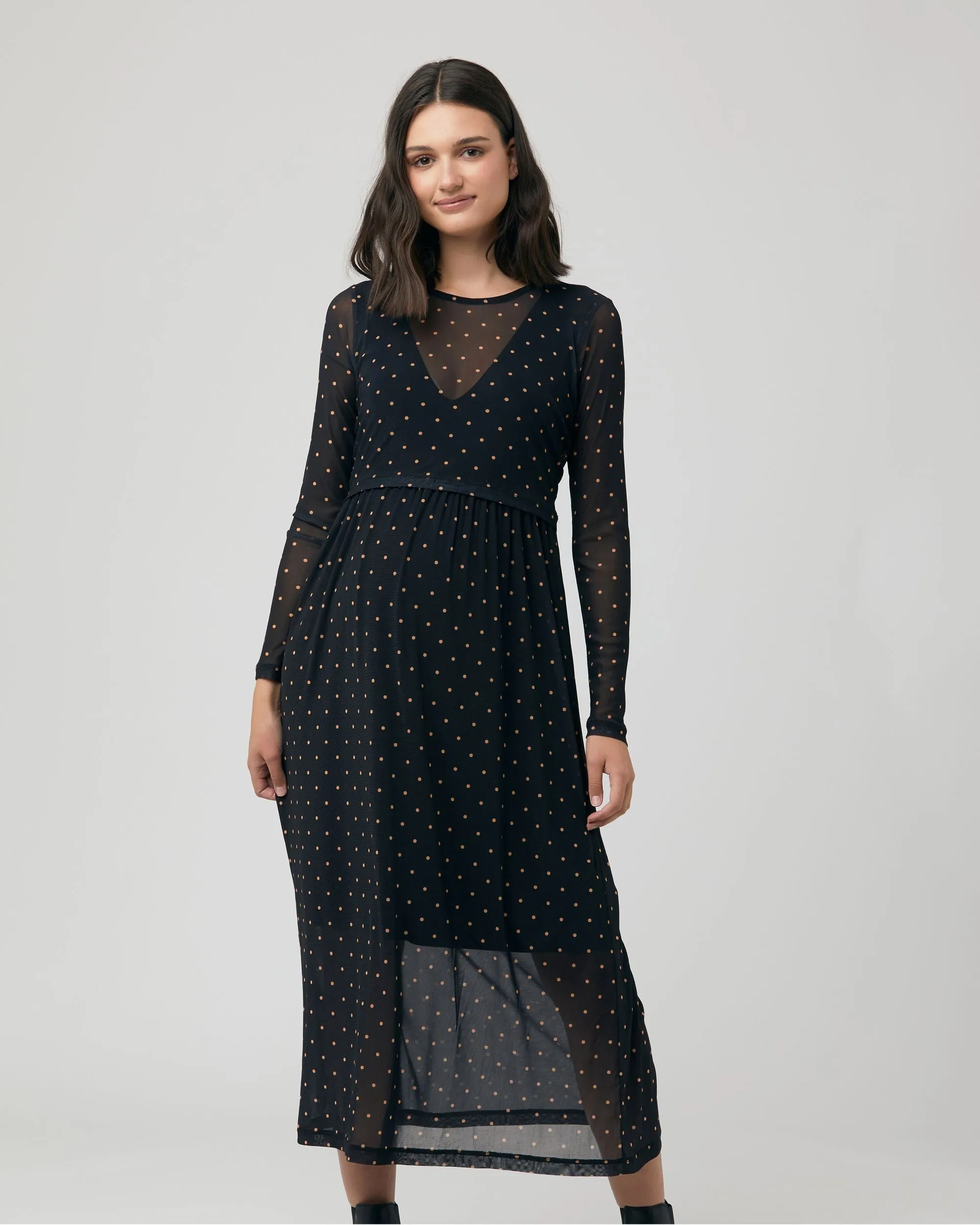 Dot Nursing Dress Black