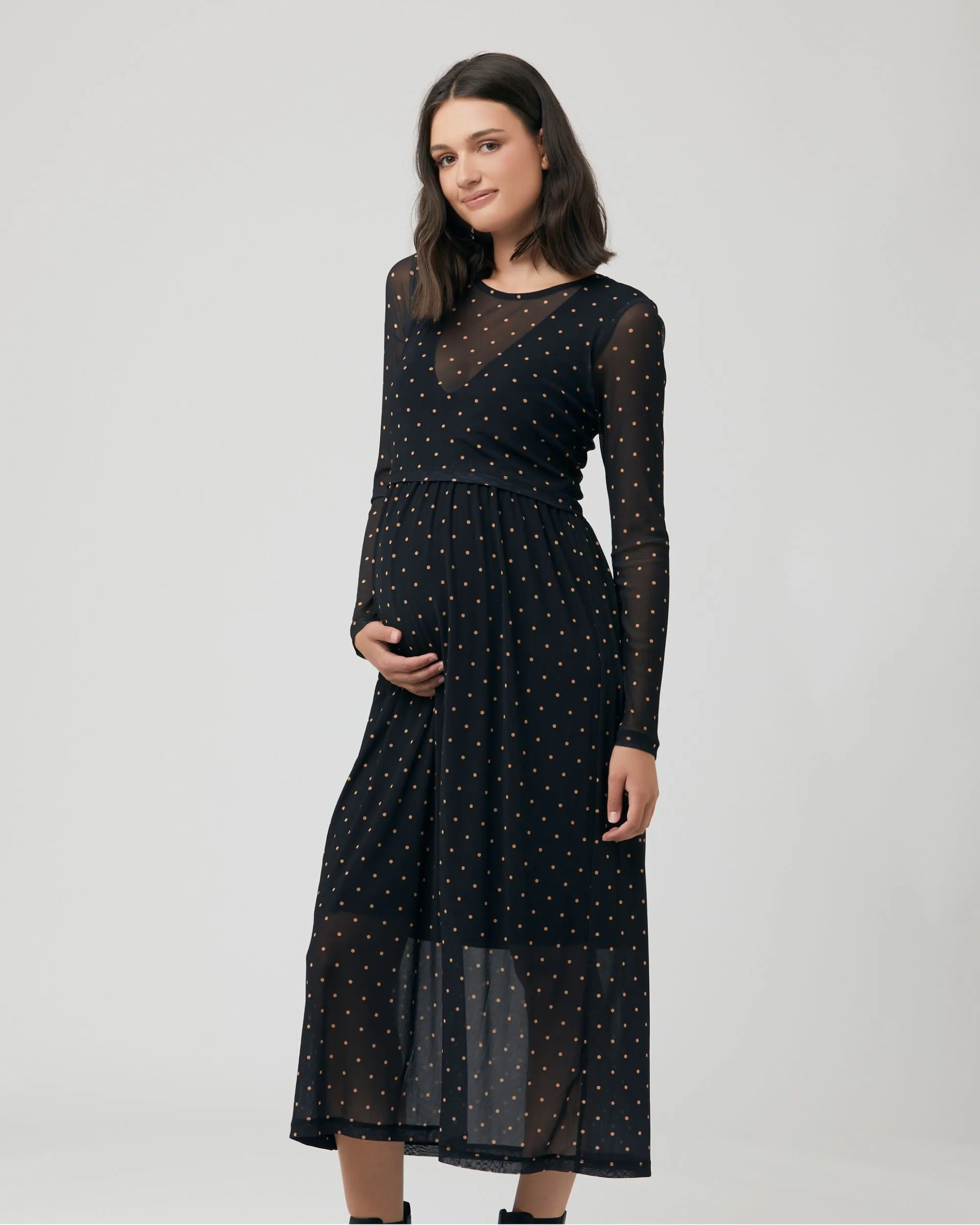 Dot Nursing Dress Black