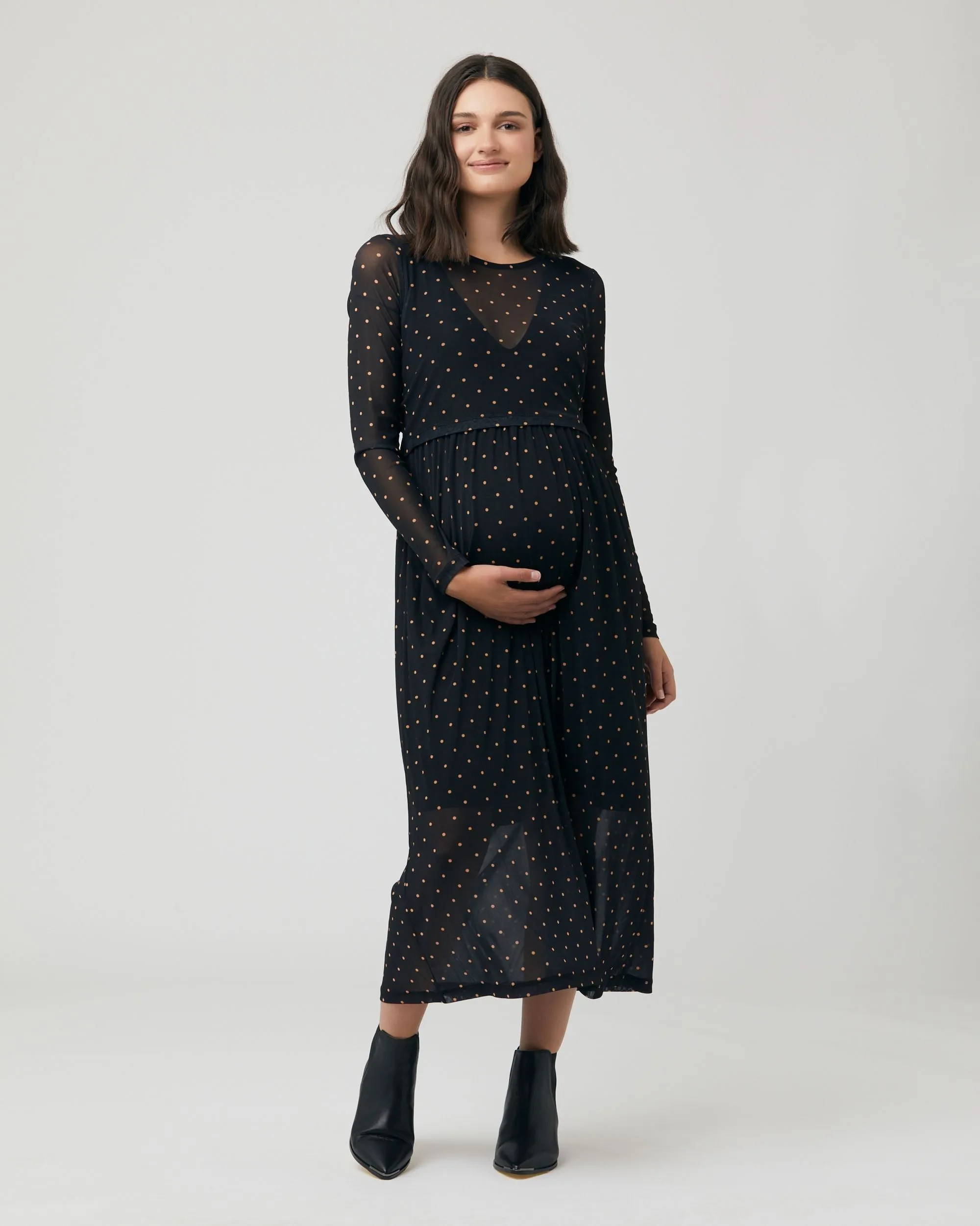 Dot Nursing Dress Black