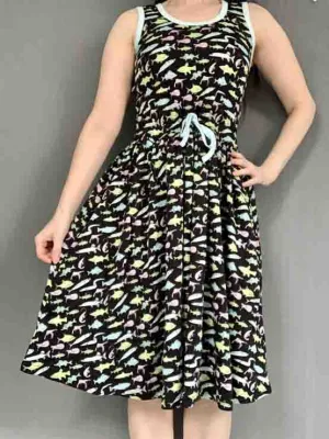 DUNS Adult Sleeveless Gathered Dress - Fish Black