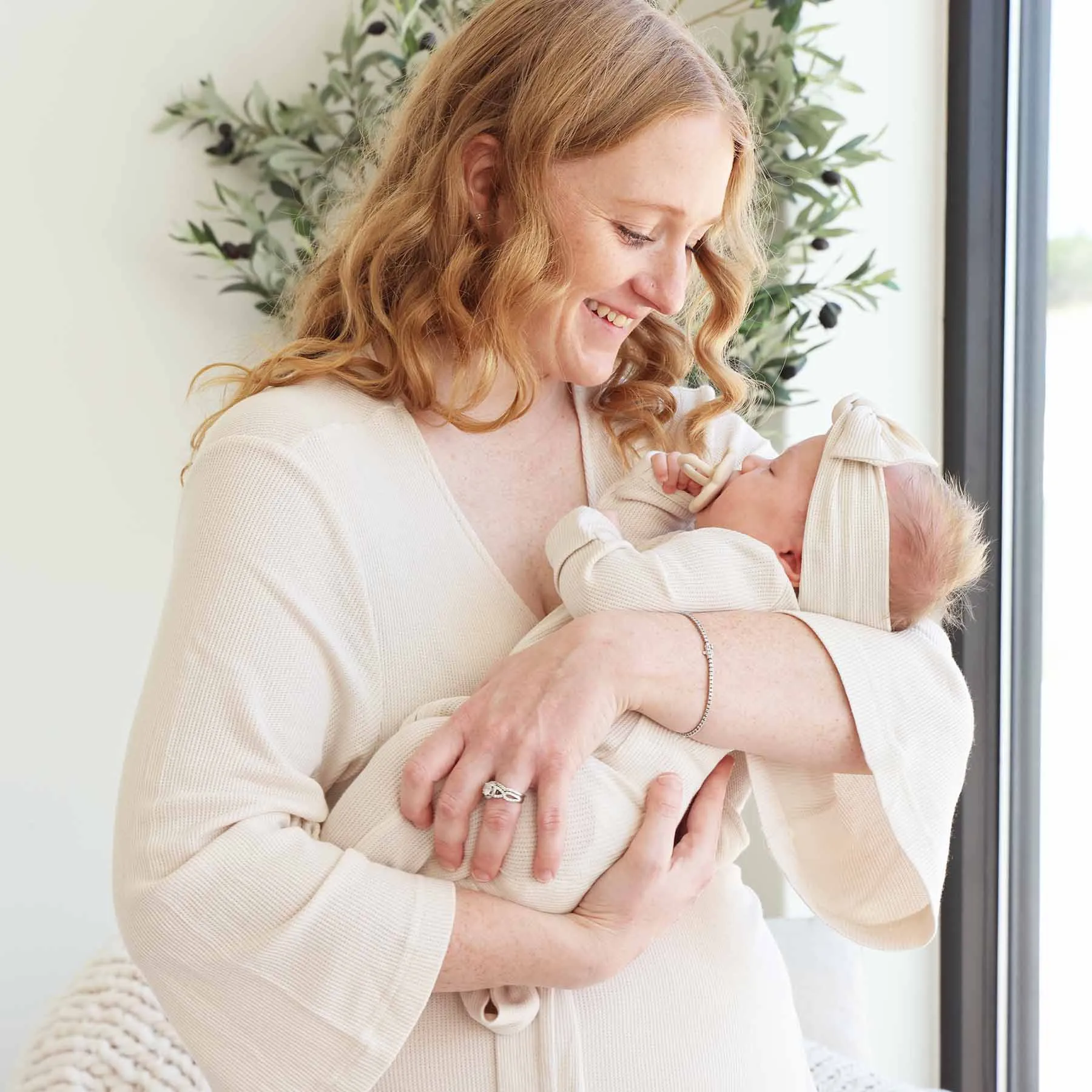 Eggshell Waffle Bamboo Knit Maternity Robe
