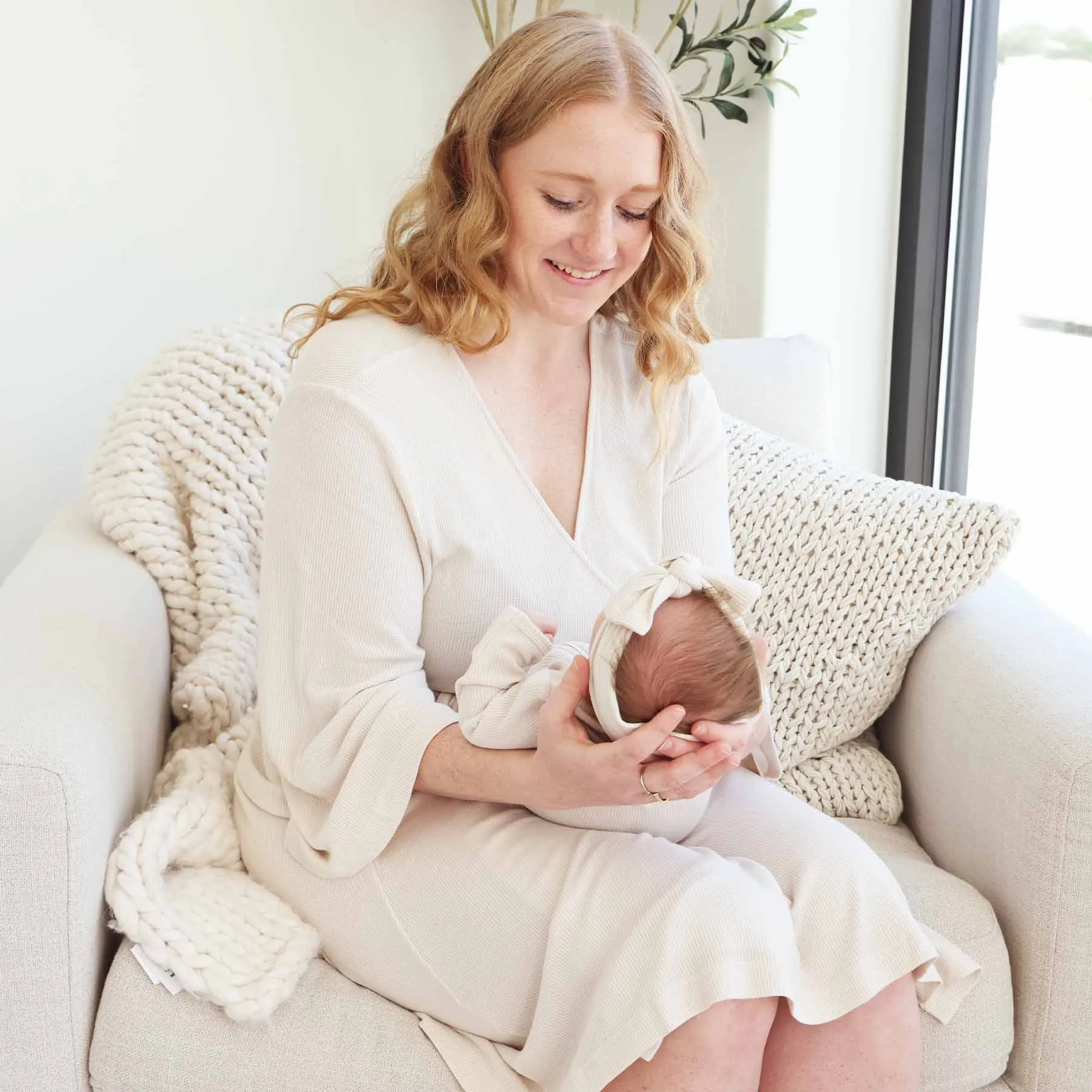 Eggshell Waffle Bamboo Knit Maternity Robe