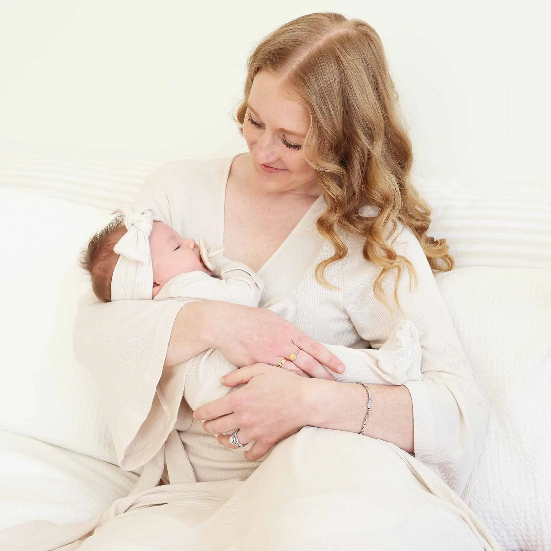 Eggshell Waffle Bamboo Knit Maternity Robe