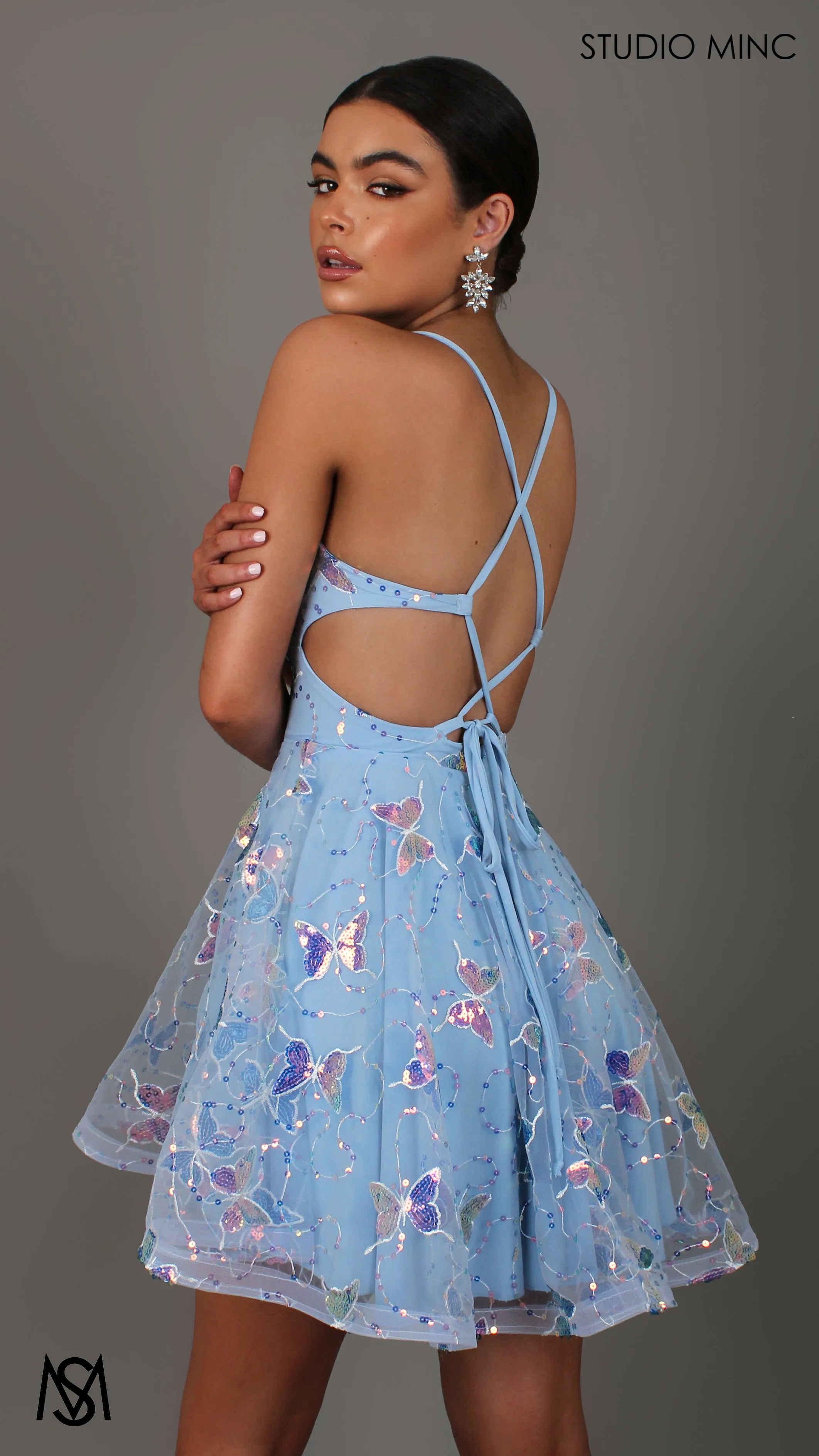 EUPHORIA MINI - Blue Mini Dress with butterfly Sequin embellishment