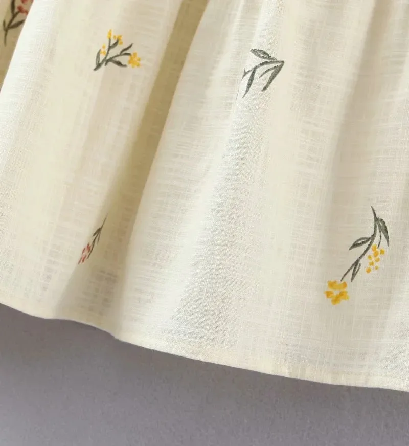 FLORAL PRINT LINEN MIDI DRESS