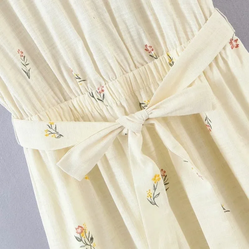 FLORAL PRINT LINEN MIDI DRESS