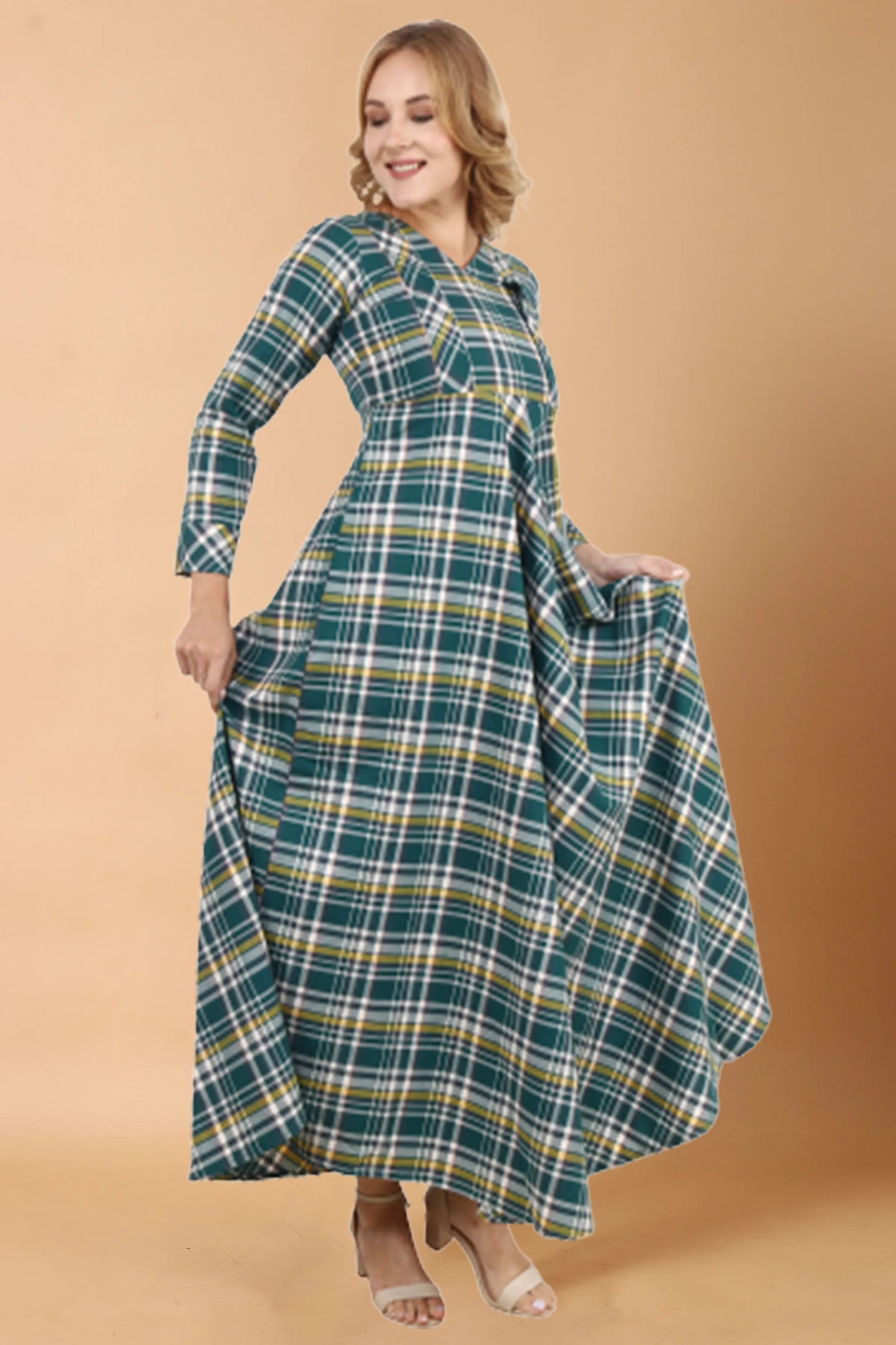 Green Check Woollen Dress