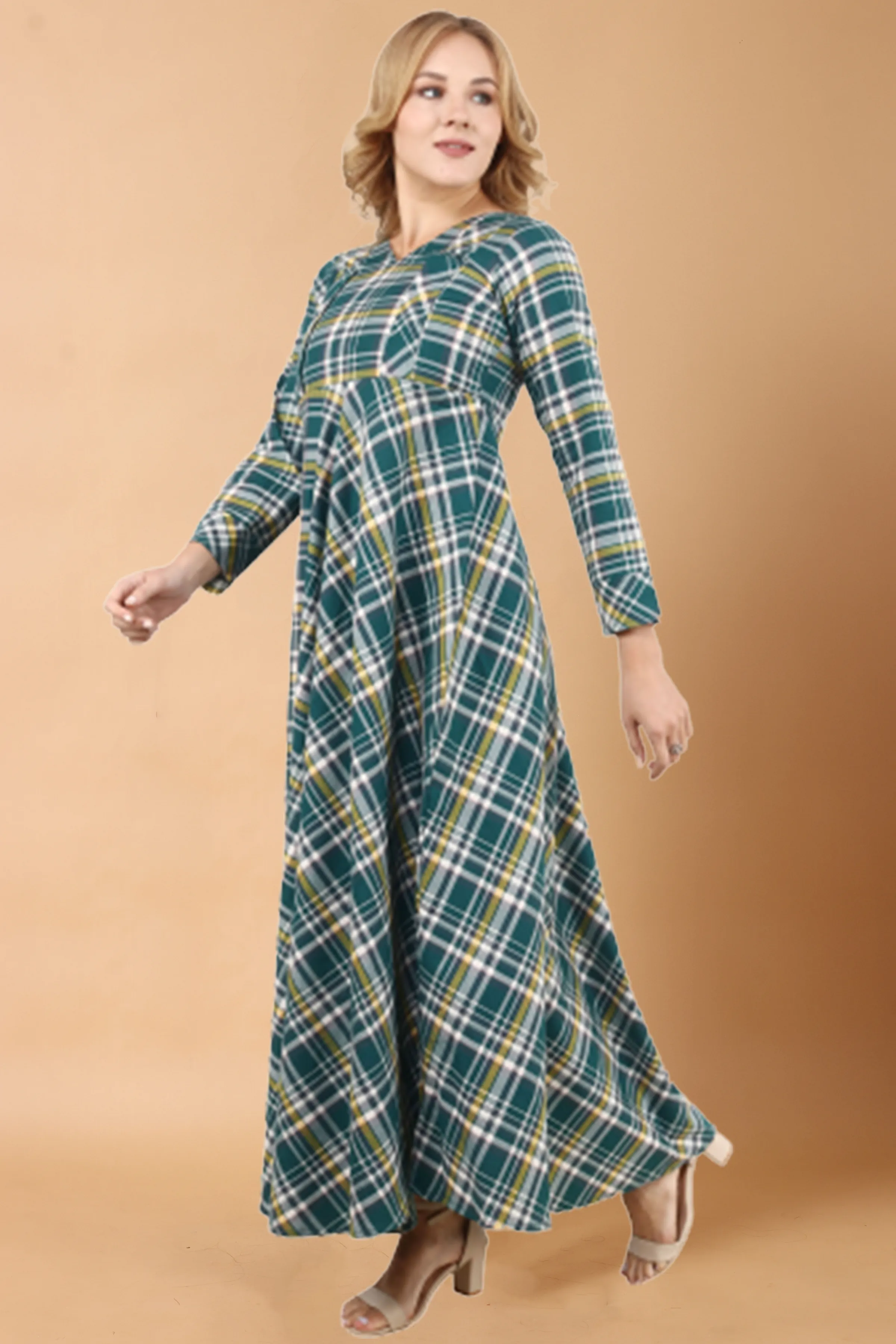 Green Check Woollen Dress