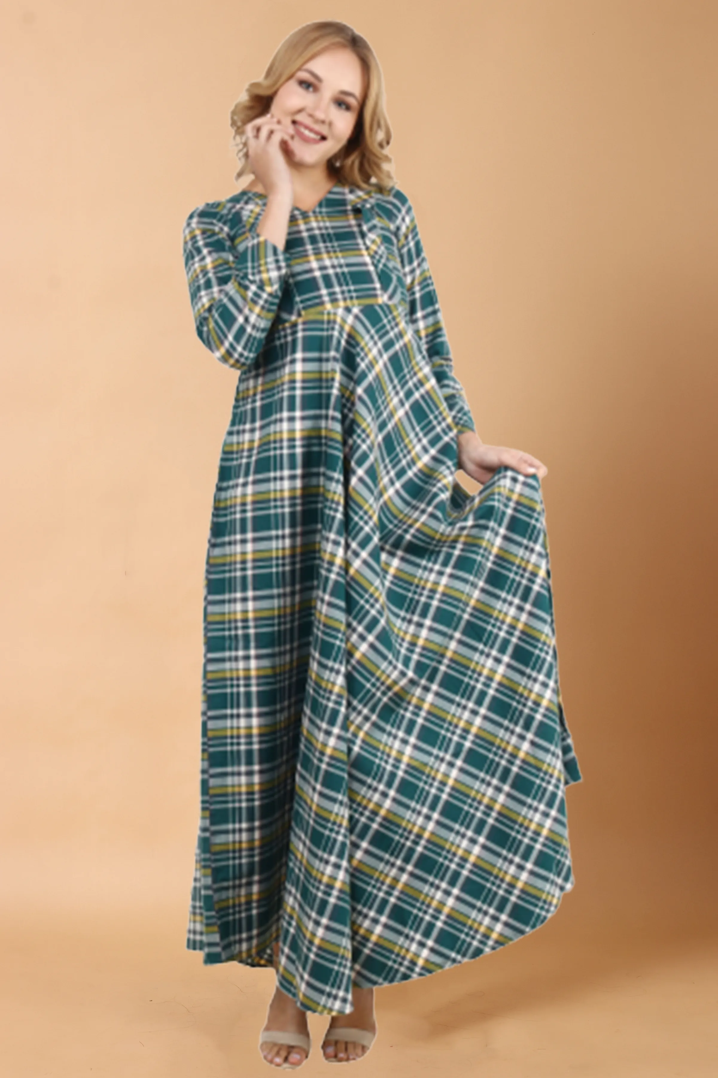 Green Check Woollen Dress
