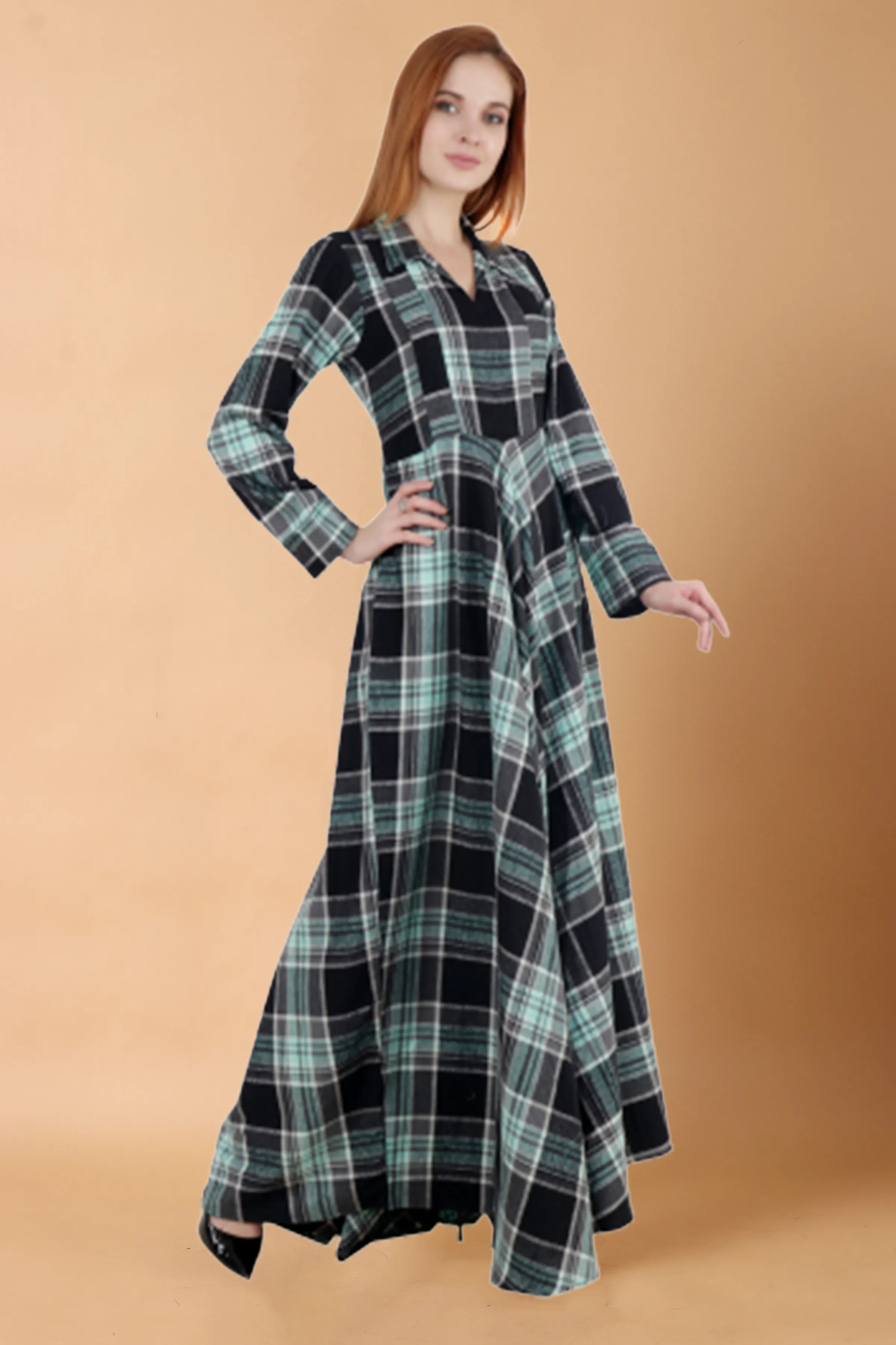 Green Checked Woollen Dress
