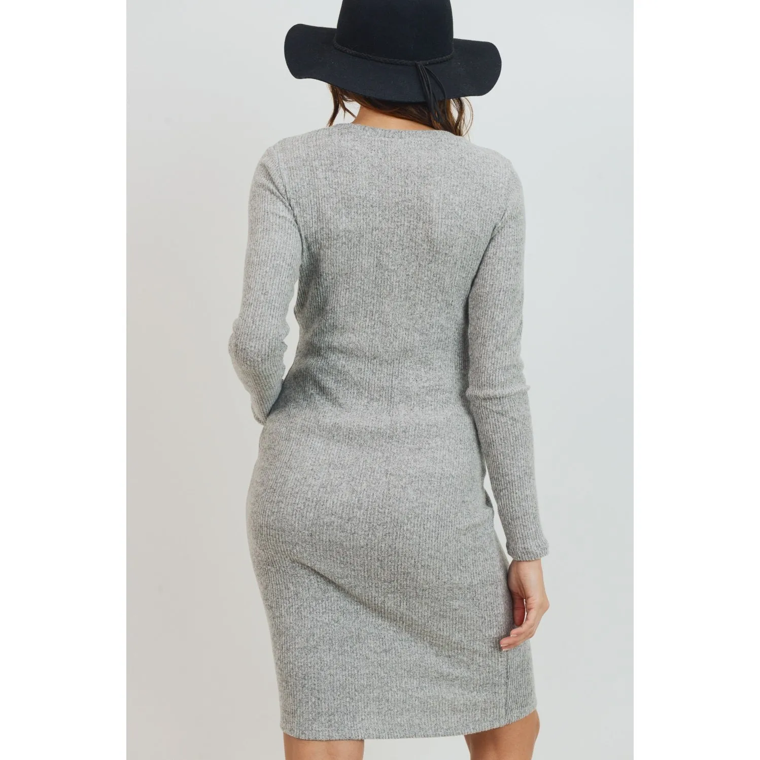 Heather Grey Ribbed Midi Maternity Dress