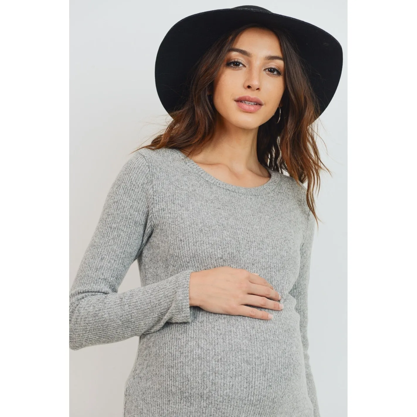 Heather Grey Ribbed Midi Maternity Dress