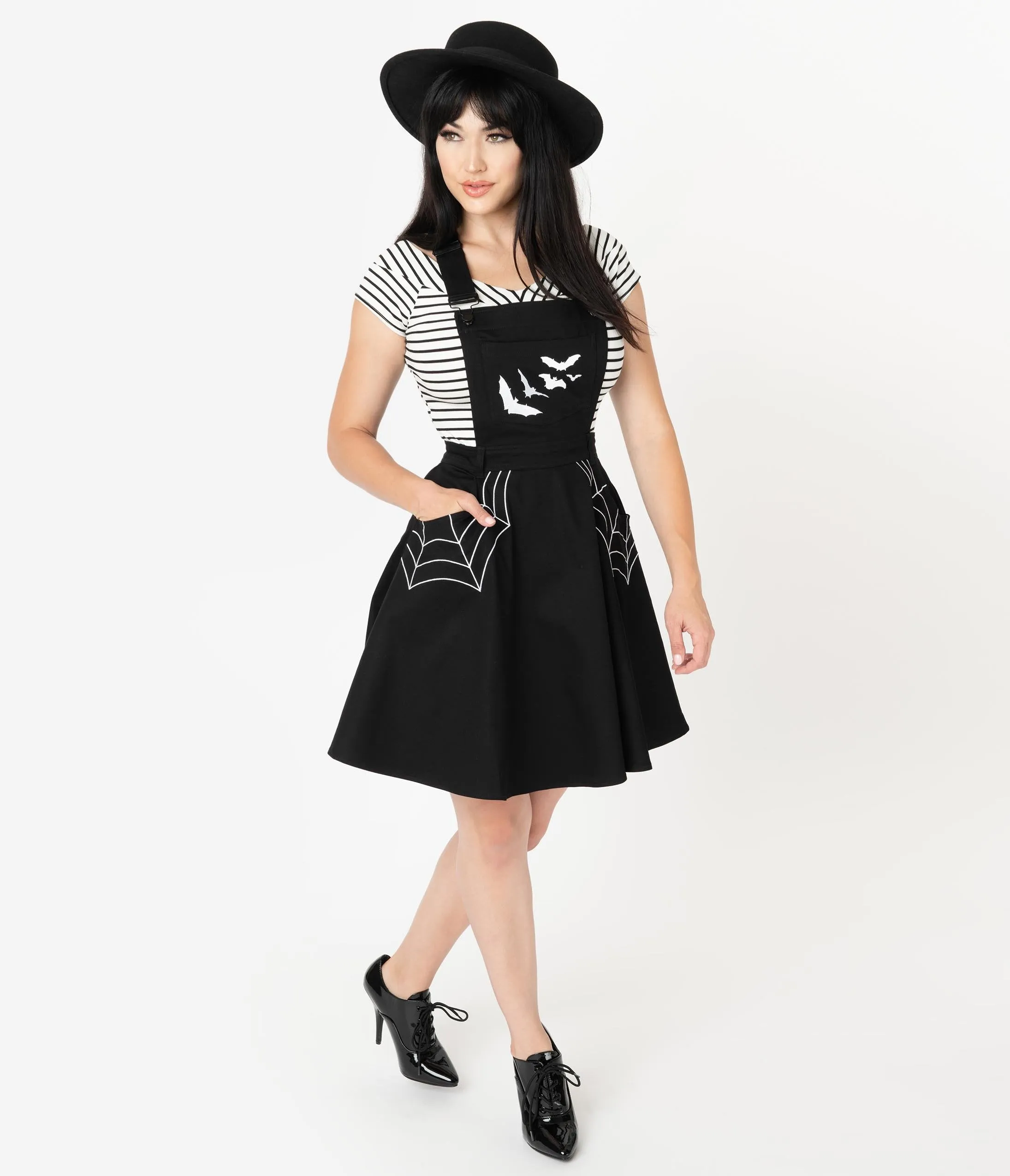Hell Bunny Black Spiderweb & Bats Miss Muffet Pinafore Dress