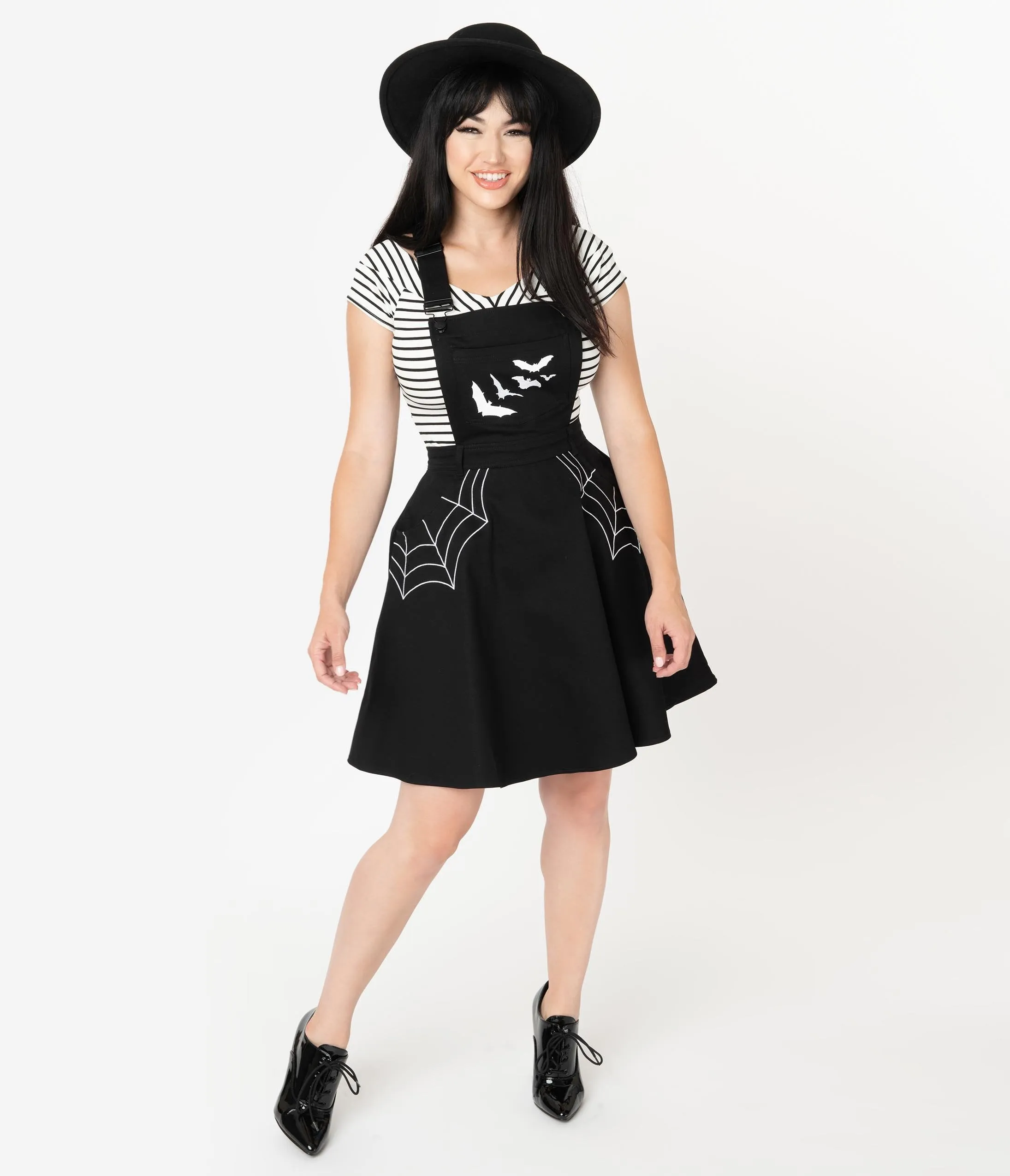 Hell Bunny Black Spiderweb & Bats Miss Muffet Pinafore Dress