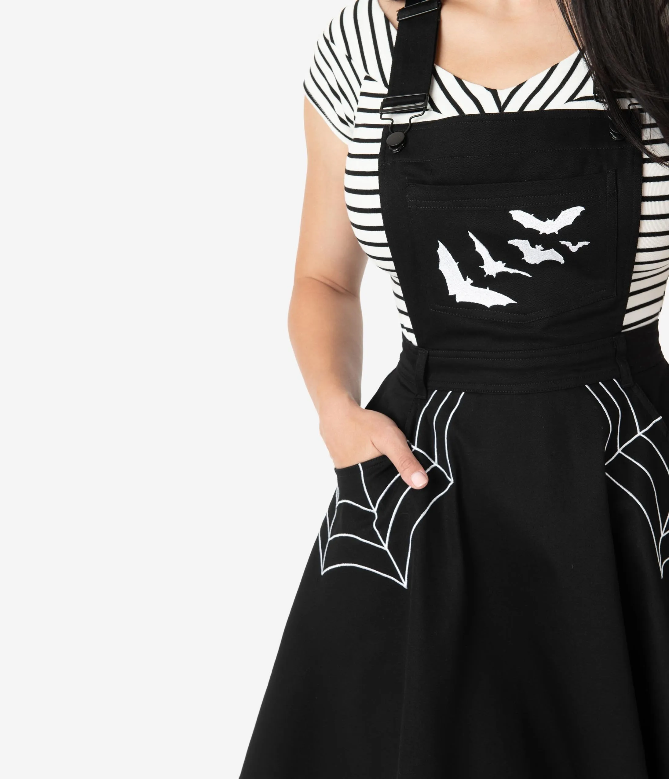 Hell Bunny Black Spiderweb & Bats Miss Muffet Pinafore Dress