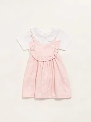 HOP Baby Pink Printed Pinafore & T-Shirt Set