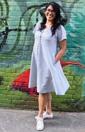 Knee Length Blue Stripe Dress