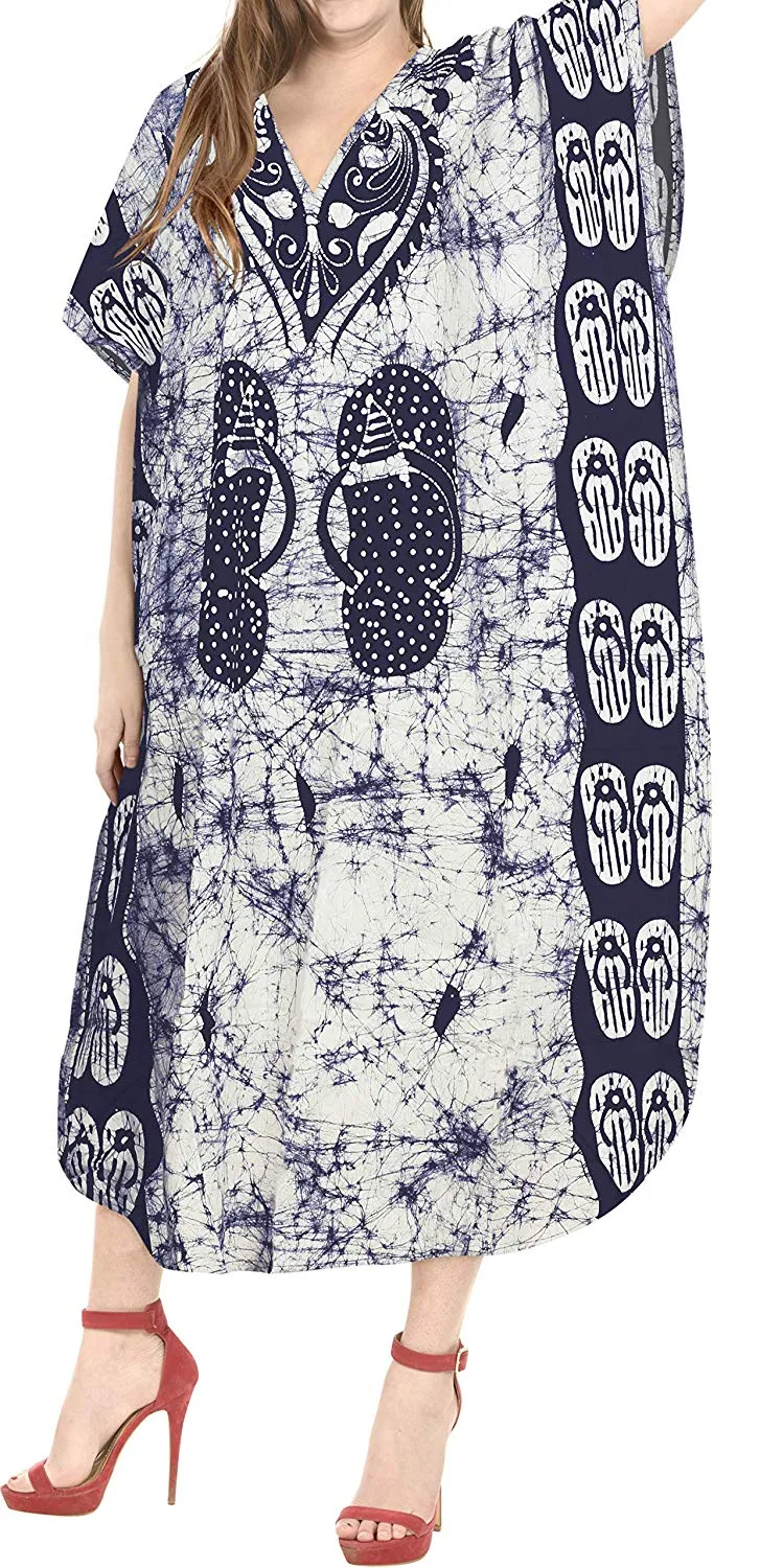 LA LEELA Cotton Batik 08 Women's Kaftan Kimono Summer Beachwear Cover up Dress
