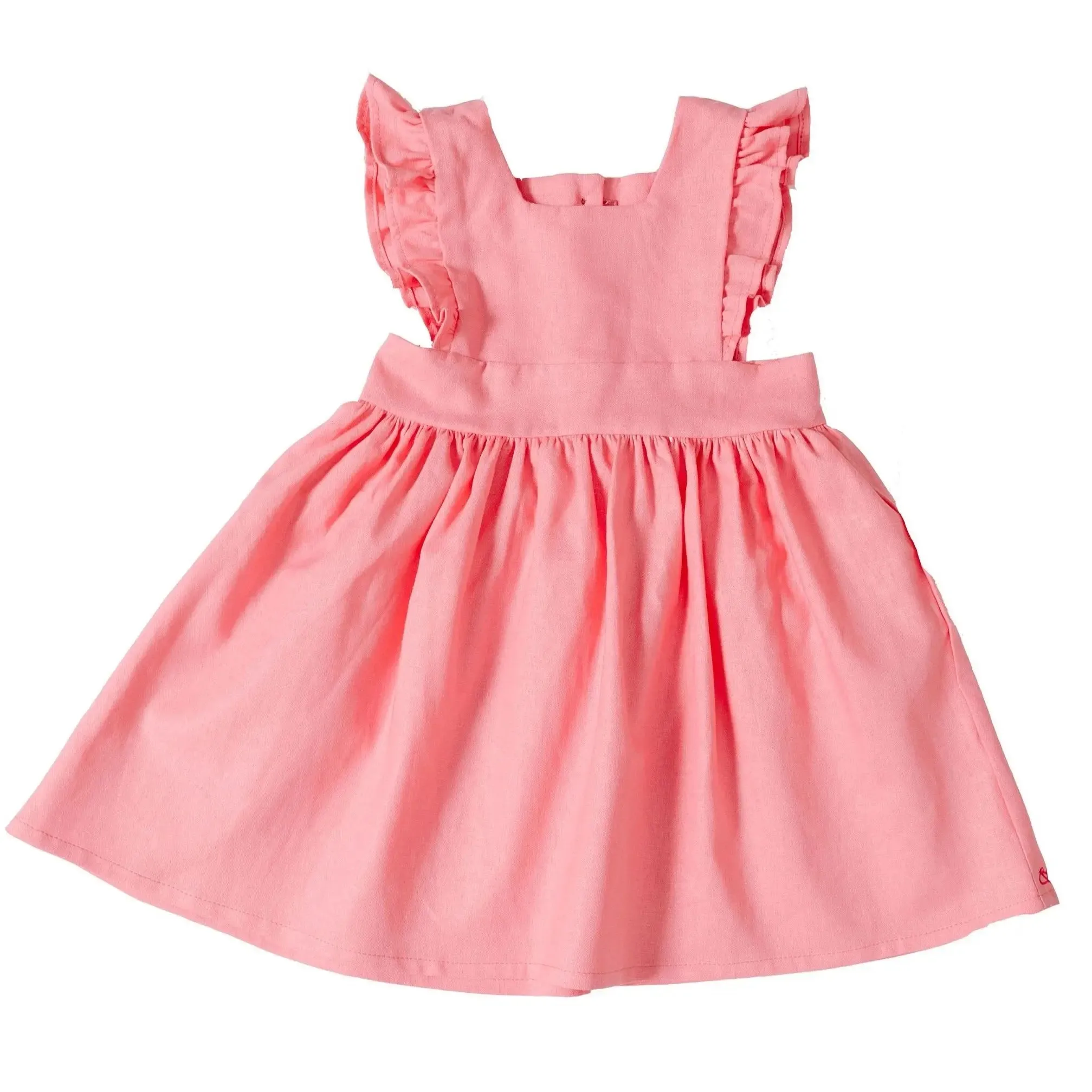 Linen Pinafore Dress in Guava - Pink