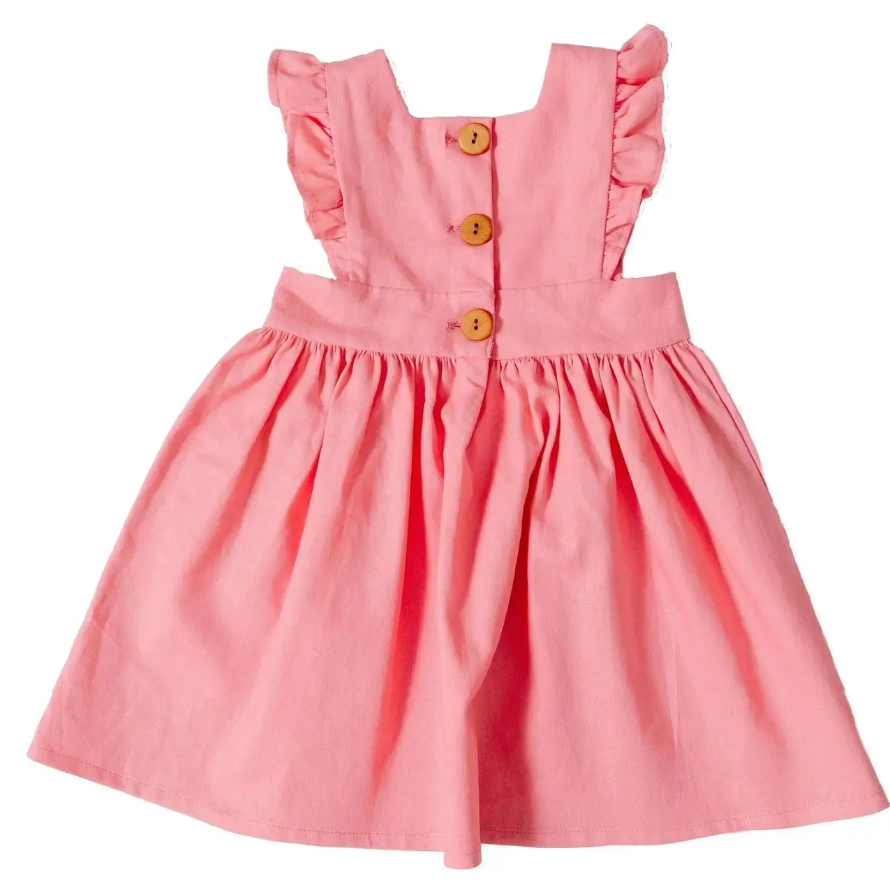 Linen Pinafore Dress in Guava - Pink