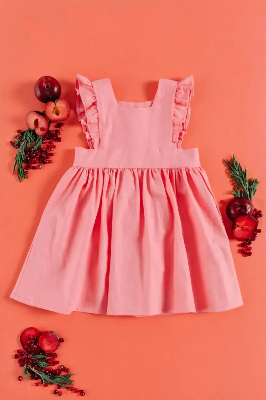 Linen Pinafore Dress in Guava - Pink