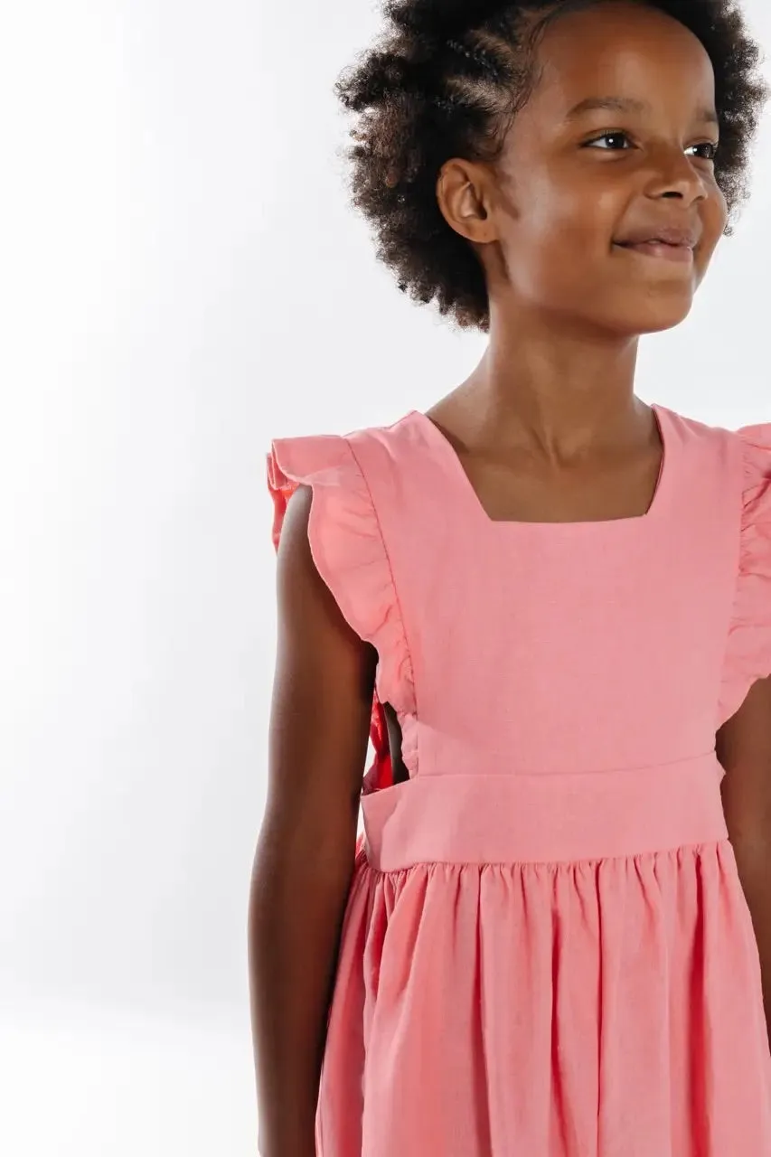 Linen Pinafore Dress in Guava - Pink